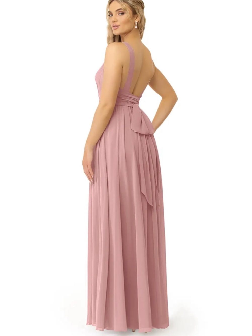 Azazie Kora Dress A6 Dusty Rose Chiffon Bridesmaid A-Line Formal Wedding - Picture 3 of 15